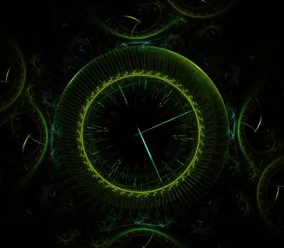 Futuristic modern clock watch abstract fractal surreal. Unusual abstract text Stock Illustration