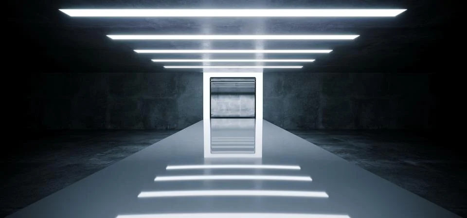Futuristic Modern Empty Sci Fi Grunge Concrete Reflective Room With White Led Stock Illustration