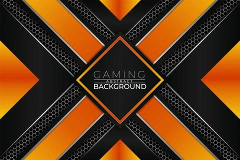 Futuristic Modern Gaming Concept Banner Background Orange and Grey with Hexag Stock Illustration