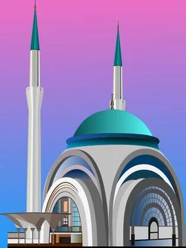 Futuristic modern mosque design with elegant dome, contemporary architecture Ilustração Stock