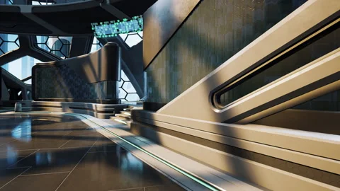 Futuristic modern office building interior in urban city Видео 170756570