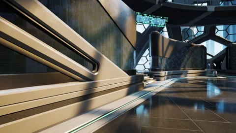 Futuristic modern office building interior in urban city Stock-Footage 243166658