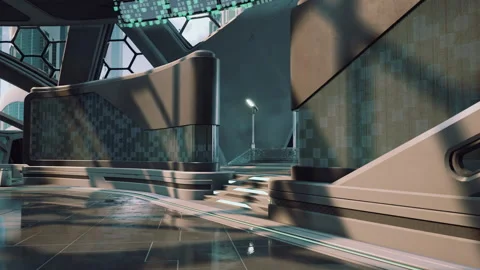 Futuristic modern office building interior in urban city Stock-Footage 249816577