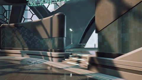Futuristic modern office building interior in urban city Stock-Footage 252885268
