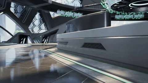 Futuristic modern office building interior in urban city Stock-Footage 255285182