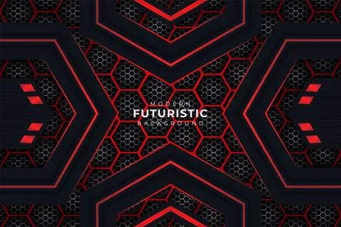 Futuristic Modern Realistic Background Red Glow In The Dark with Hexagon Patt Stock Illustration