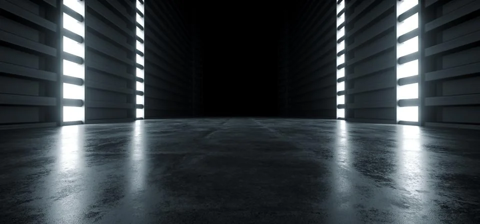 Futuristic Modern Sci Fi Concrete Hallway Corridor Tunnel Warehouse Undergrou Stock Illustration