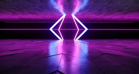 Futuristic Modern Sci-Fi Neon Tube Glowing Shapes On Rough Concrete Surface A Illustrazione stock