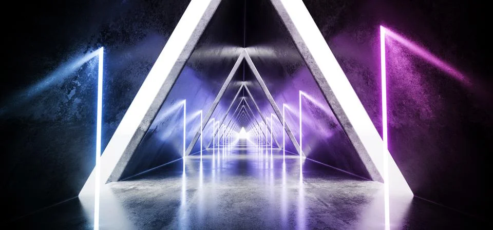 Futuristic Modern Sci-Fi Spaceship Concrete Long Corridor With White Strip Ho Stock Illustration