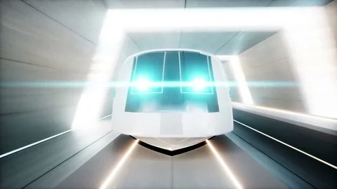 Futuristic modern train, monorail fast driving in sci fi tunnel, coridor. Stock Footage 79980042