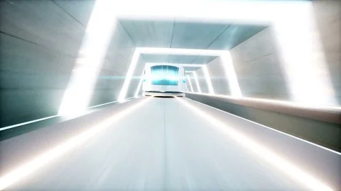 Futuristic modern train, monorail fast driving in sci fi tunnel, coridor. Stock-Footage 80008124
