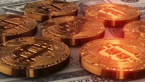 Futuristic money with Bitcoin Technology. 3D Animation Tether, Ethereum, cyber Stock Footage 336443744