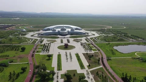 Futuristic Mongolian Cultural Exhibition Complex Wide Aerial Inner Mongolia 0 Stock Footage 337789915