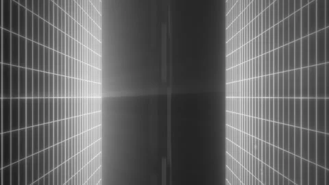 Futuristic monochrome grid room with glowing lines and deep perspective Stock Footage 334130498