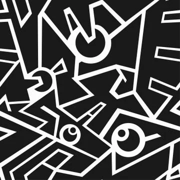 Futuristic monochrome seamless pattern Stock Illustration
