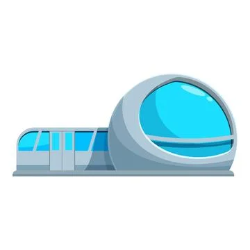 Futuristic monorail train leaving modern station with large window dome イラスト素材