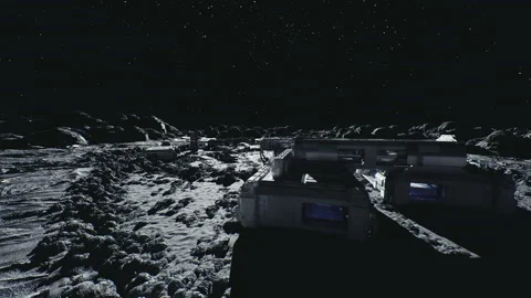 Futuristic moon base surrounded by rugged planetary landscape Stock Footage 341833118