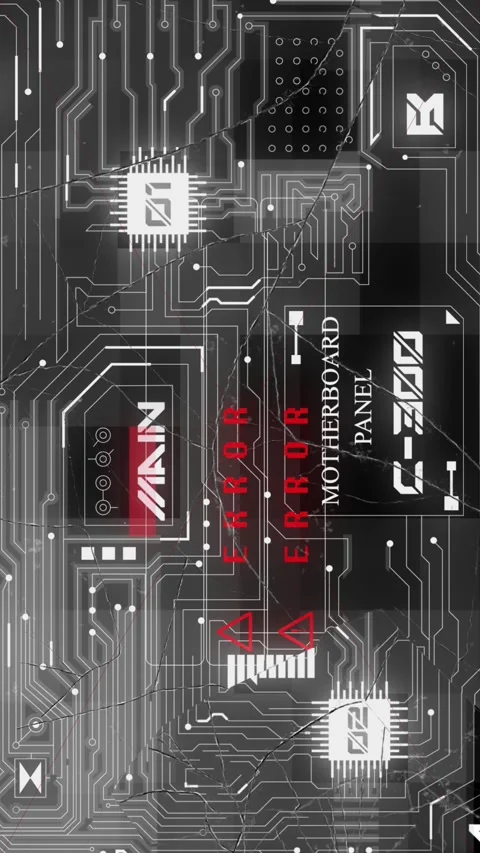 Futuristic motherboard circuit with error message animation Vídeos de archivo 331701408