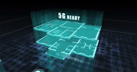 Futuristic motion design 3D building with text "5G Ready". 4K (2160p), 50 fps. Stock Footage 112120485