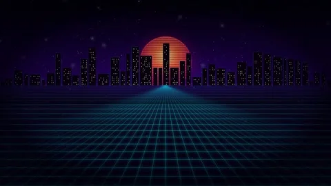 Futuristic Motion Digital Cityscape with Neon Lights and Grid Pattern in Ni.. Vídeos de archivo 342540741