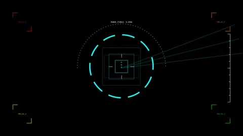 Futuristic motion digital targeting interface with glowing elements and dyn.. Stockbeeldmateriaal 342657524