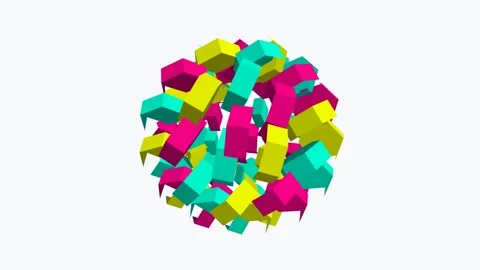 Futuristic motion graphic featuring a rotating sphere composed Stock Footage 337859234