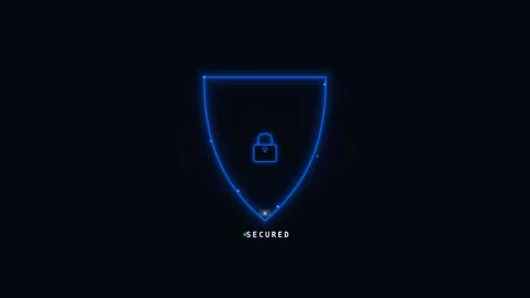 Futuristic Motion Security Shield Neon Blue Cybersecurity Animation. Vídeos de archivo 342532524