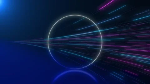 Futuristic motion streak circle visual bright ring outline, fast cyan and pink b Stock Footage 340557759