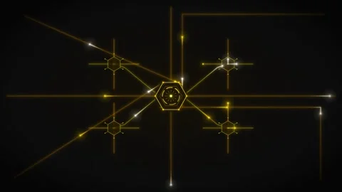 Futuristic Motion Technology Abstract with Golden Lines and Digital Circuitry Stock Footage 342763439