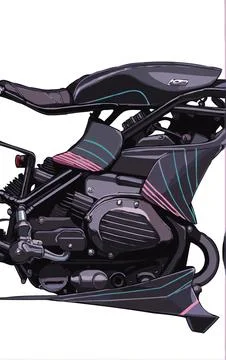 Futuristic Motorcycle Concept with Streamlined Design and Neon Graphic Stock Illustration