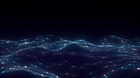 Futuristic moving wave. Digital background with moving glowing particles. Stockbeeldmateriaal 272608675