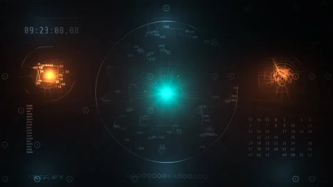 Futuristic Multi Panel HUD Interface Monitoring Dual Energy Cores Видео 347335406