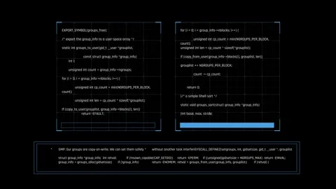 Futuristic Multi Panel Source Code Interface With Parallel Programming Windows Stock Footage 341356016