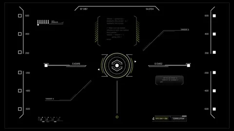 Futuristic Multi Target HUD With Central Reticle And System Data Interface Stock-Footage 344951603