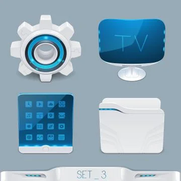 Futuristic multimedia devices and technology icon-set Stock Illustration