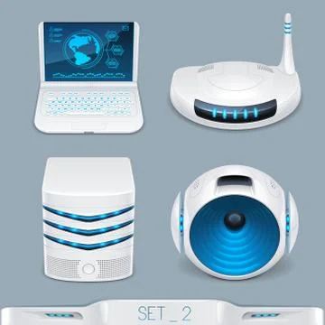 Futuristic multimedia devices and technology icon-set Stock Illustration