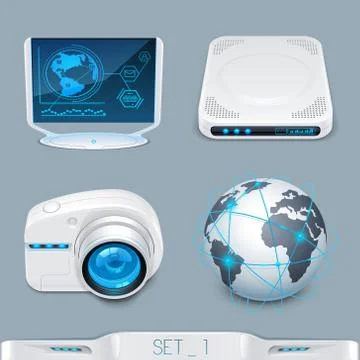 Futuristic multimedia devices and technology icon-set Stock Illustration