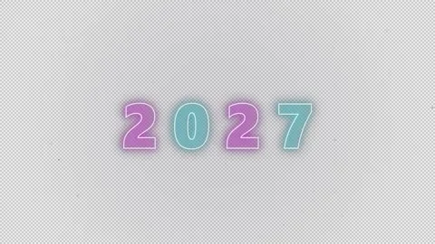 Futuristic neon 2027 animation featuring glowing pink and teal outlines Vídeos de archivo 334957438