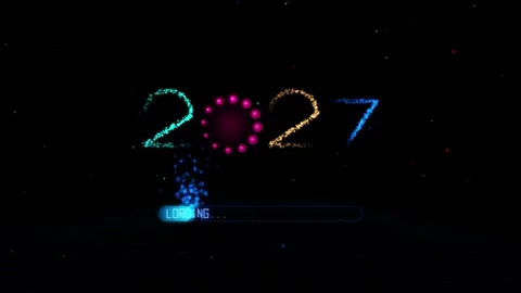 Futuristic neon 2027 year display with loading progress bar in digital spac.. 스톡 동영상 343658761