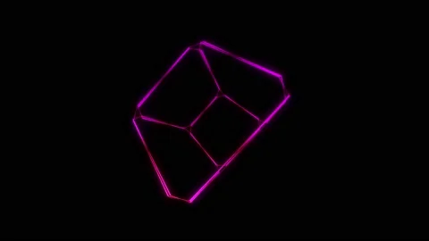 Futuristic neon 3d cube rotates on a dark background Stock Footage 173060304