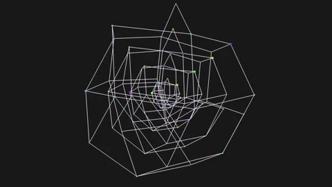 Futuristic neon abstract geometric shape with lines and dots 스톡 동영상 199316056