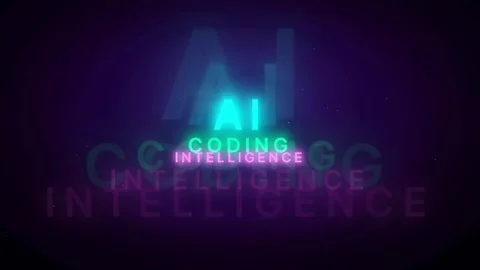 Futuristic Neon AI Coding and Intelligence Text Animation on Dark Purple Stock Footage 336780179