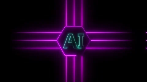 Futuristic Neon AI Logo with Hexagonal Frame and Glowing Lines artificial i.. Stock Footage 332061140