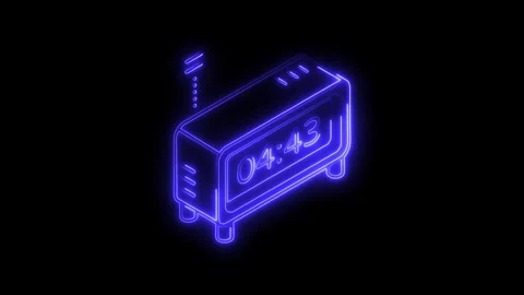Futuristic neon alarm clock glowing blue 0443 time display isometric perspe.. 動画素材 314703616