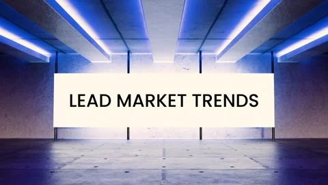 Futuristic neon animation with blinking screen text Lead Market Trends Stock Footage 312544127