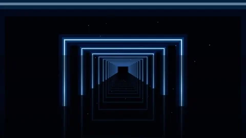 Futuristic neon arch tunnel background, blue square glowing light portal lo.. Stock-Footage 342366794