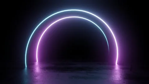 Futuristic Neon Arcs in Dark Space 3d looping render animation Stock Footage 296362482