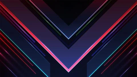 Futuristic neon arrow on dark background, glowing geometric lines, modern t.. Stock Illustration
