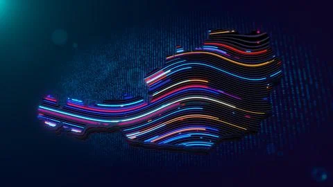 Futuristic Neon Austria Map with Flowing Wavy Digital Lines Background Stock Illustration