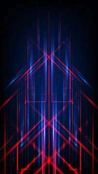 Futuristic neon background with red and blue geometric lines forming a high.. イラスト素材